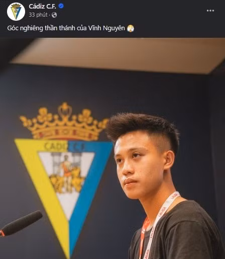 Hình ảnh Vĩnh Nguyên trên trang chủ của CLB Cadiz.