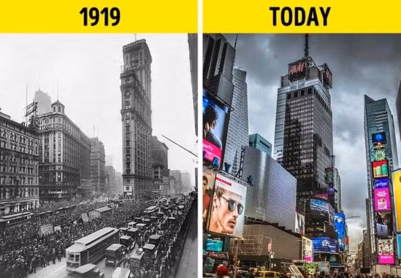 100 năm qua quảng trường Thời đại, New York, Mỹ đã có nhiều thay đổi.