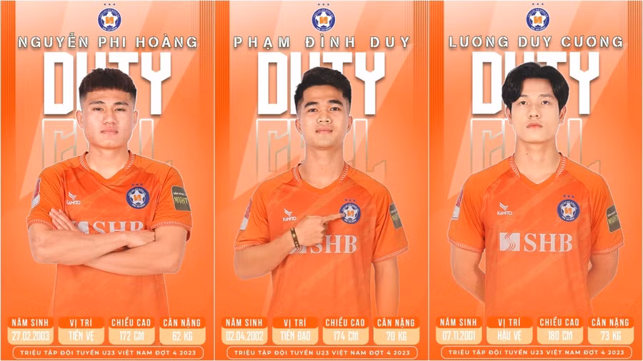 3 cầu thủ trẻ của SHB Đà Nẵng lên hội quân cùng U23 Việt Nam.