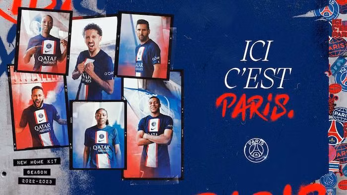 PSG hé lộ mẫu áo mới có cả Messi và Neymar.