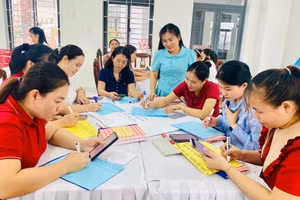 Giáo viên Trường Mầm non Bình Minh (Hải Châu, Đà Nẵng) sinh hoạt chuyên môn. Ảnh: NTCC
