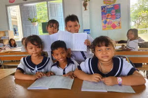 Học sinh Trường Tiểu học Phan Thanh 1 (Bắc Bình, Bình Thuận). 