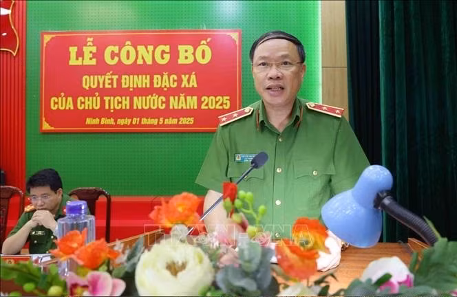 Trung tướng Nguyễn Văn Phục - Cục trưởng Cục Cảnh sát quản lý tạm giữ, tạm giam và thi hành án hình sự tại cộng đồng (Bộ Công an) phát biểu tại Trại giam Ninh Khánh (Ninh Bình). 