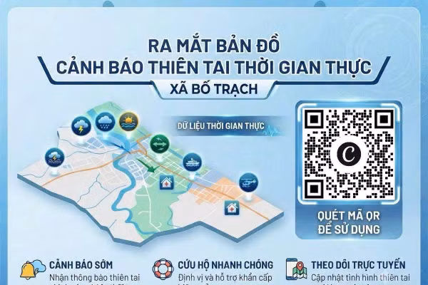 Người dân có thể truy cập Bản đồ cảnh báo thiên tai thời gian thực xã Bố Trạch theo đường link hoặc quét mã QR.