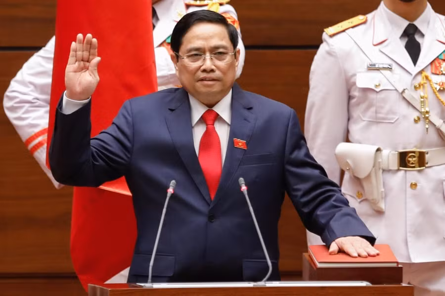Lãnh đạo các nước điện đàm và gửi điện chúc mừng Chủ tịch nước và Thủ tướng Chính phủ ảnh 2 Thủ tướng Phạm Minh Chính tuyên thệ nhậm chức.