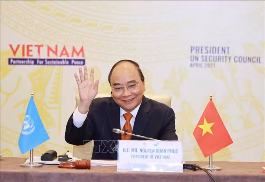 Dấu ấn Việt Nam tại phiên thảo luận mở cấp cao ở Hội đồng Bảo An ảnh 1 Chủ tịch nước Nguyễn Xuân Phúc chủ trì Phiên thảo luận mở Cấp cao của Hội đồng Bảo an Liên hợp quốc. Ảnh: Thống Nhất/TTXVN