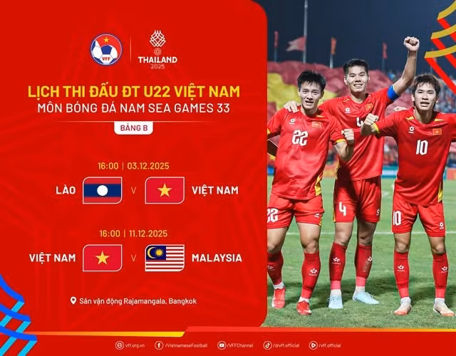 Lịch thi đấu của U22 Việt Nam tại bảng B cũng được điều chỉnh với trận mở màn gặp U22 Lào sẽ diễn ra vào ngày 3/12, sớm hơn 1 ngày so với kế hoạch cũ). 590657032-1176836711316907-7696749652758360266-n.jpg