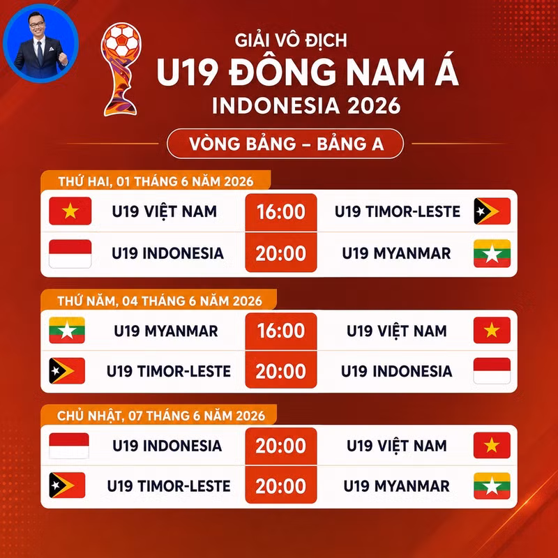 Lịch thi đấu vòng bảng, bảng A của giải U19 Đông Nam Á 2026. Ảnh: Internet. 705320707-911710671882091-2183316097644979741-n.jpg