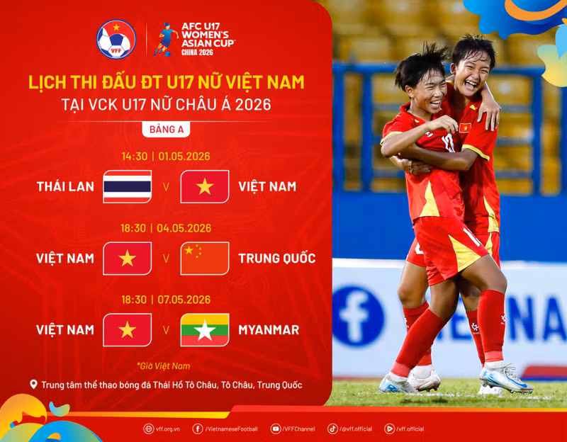 Lịch thi đấu của U17 nữ Việt Nam ở U17 châu Á 2026. Ảnh: VFF. web-lichu17nuchaua2026-1-69efe9ec238fc.png
