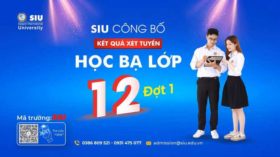 SIU công bố điểm chuẩn xét tuyển học bạ lớp 12 đợt 1 năm 2024 và điểm chuẩn xét tuyển kết quả thi ĐGNL của ĐHQG TPHCM 2024.