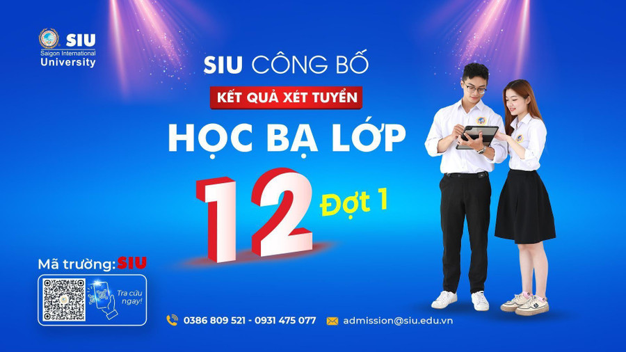 SIU công bố điểm chuẩn xét tuyển học bạ lớp 12 đợt 1 năm 2024 và điểm chuẩn xét tuyển kết quả thi ĐGNL của ĐHQG TPHCM 2024.