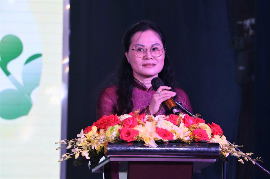 Bà Lê Thụy Mỵ Châu, phát biểu tại Ngày hội kết nối phát triển giáo dục mầm non diễn ra vào sáng 31/10.