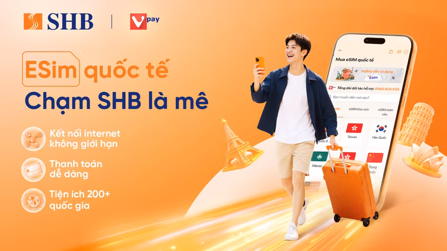 Kết nối Internet toàn cầu với dịch vụ thanh toán eSIM Data trên SHB SAHA