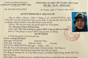 Cơ quan CSĐT Công an tỉnh An Giang quyết định truy tìm Lương Phú Quới. (Ảnh: Tiến Tầm)