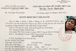 Cơ quan CSĐT Công an tỉnh An Giang quyết định truy tìm Huỳnh Văn Thành. (Ảnh: Tiến Tầm)