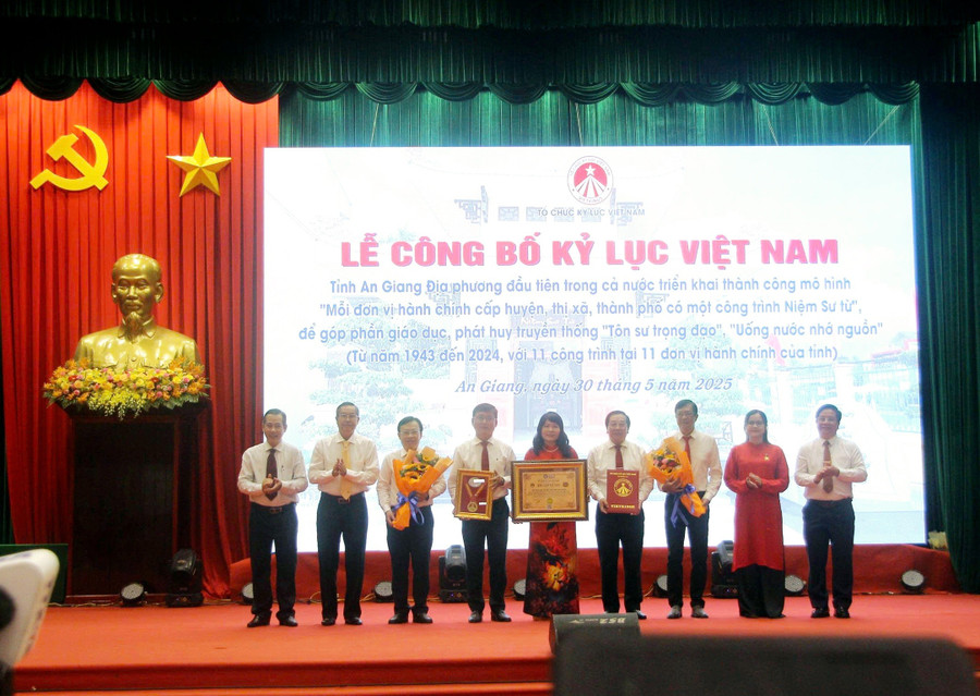 Trao nhận bằng Kỷ lục Việt Nam về công trình Niệm sư từ. (Ảnh: Trọng Nhân) 1000043235.jpg