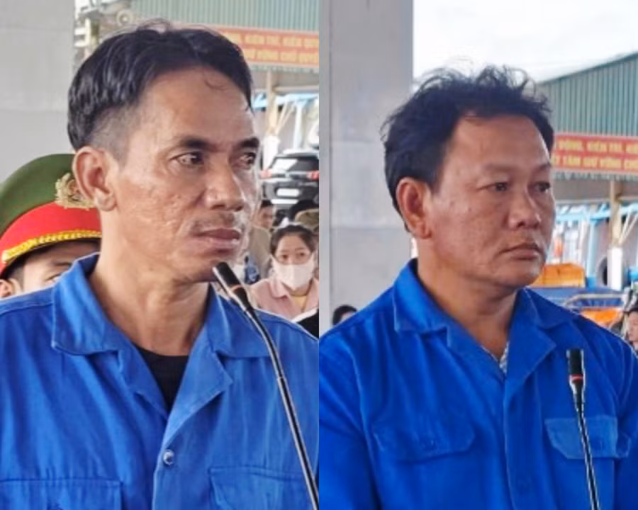 Hai bị cáo cùng phạm tội "Tổ chức đưa người khác xuất cảnh trái phép". Ảnh: Văn Vũ.