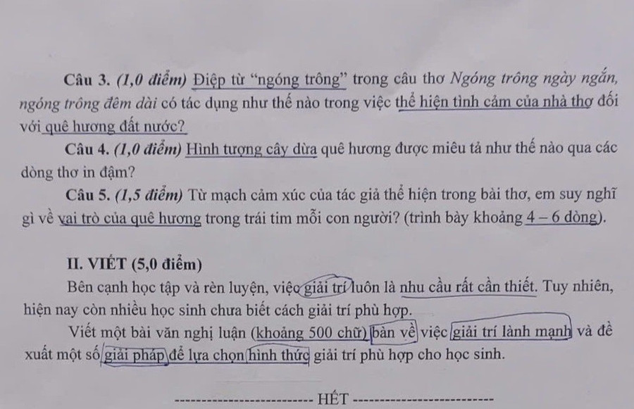 Đề thi tuyển sinh 10, môn Ngữ văn của tỉnh An Giang (Ảnh: Trọng Nhân) 1000043649.jpg