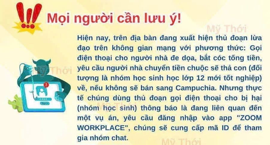 Công an tỉnh An Giang cảnh báo phương thức, thủ đoạn lừa đảo tống tiền học sinh. 