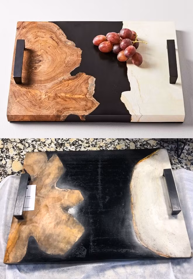 Hai người dùng mạng cũng nhận "cái kết đắng" khi tin vào hình minh họa trên mạng để mua hàng. Người đặt mua chiếc thớt (hình phải) thậm chí phải chờ order trong 6 tháng và kết quả không thể đáng thất vọng hơn. Trước tình huống dở khóc, dở cười này, nhiều người chỉ mong "chủ thớt" may mắn lấy lại được số tiền bỏ ra.