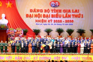 Ông Nguyễn Trọng Nghĩa, Trưởng Ban Tuyên giáo và Dân vận Trung ương trao quyết định cho tân Bí thư Tỉnh ủy Gia Lai Thái Đại Ngọc và nguyên Bí thư Hồ Quốc Dũng.