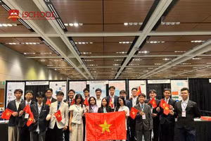 Em Lê Nguyên Bảo Hân (Thứ 4 bên phải sang, hàng thứ nhất) tại cuộc thi Phát minh & Sáng chế Quốc tế Silicon Valley 