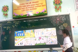 Học sinh Gia Lai vẽ tranh về phòng chống bạo lực học đường.