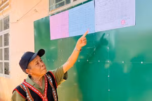 Người dân vùng biên Gia Lai xem danh sách các ứng cử viên.
