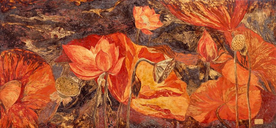 Tác phẩm 'Hồng liên hương sắc' của Ngọc Mỵ. Tác phẩm 'Hồng liên hương sắc' của Ngọc Mỵ.