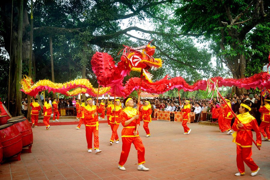 Màn múa rồng dưới tán cây đoàn kết.