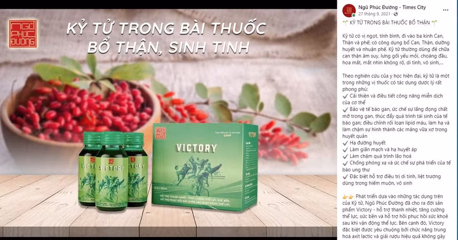 Nhiều bài tiếp thị thành phần trong sản phẩm Victory là thuốc, có tác dụng bồi bổ sức khỏe, bổ thận sinh tinh, chống say rượu…