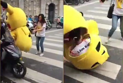 Nam thanh niên hóa trang "Pikachu" bị đâm ngã hai-thanh-nien-danh-vong-treu-canh-sat-tren-cao-toc-di-da-lat-1