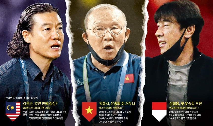 Ba huấn luyện viên Hàn Quốc góp mặt ở bán kết AFF Cup 2022. Ảnh: Chosun.