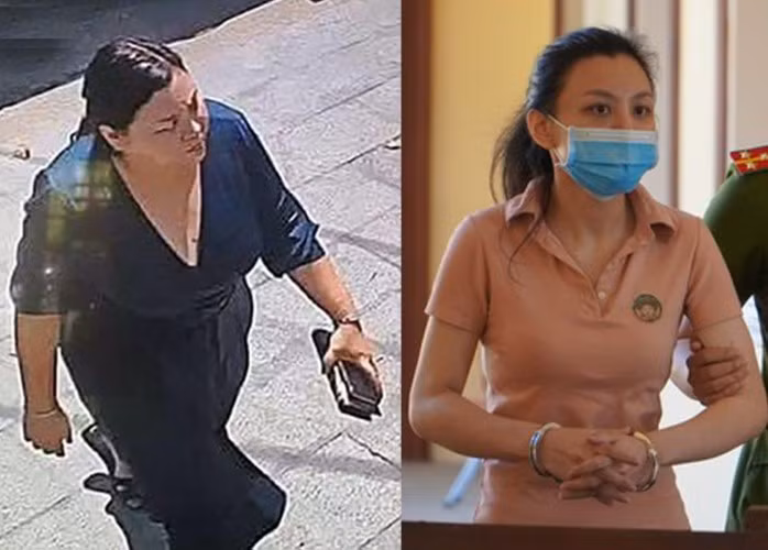 Bị cáo Võ Thùy Linh trước khi và sau khi ra tòa. Theo luật sư của bị cáo, Linh sút hơn nửa số kg so với trước khi bị bắt (từ 96 ký còn 42 ký). Quá trình bị tạm giam, Linh từng bị F0 và chuyển sang ăn chay.