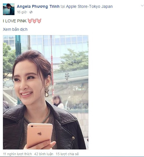 Angela Phương Trinh khoe ảnh khi cầm trên tay chiếc iPhone 6S Plus. p.t