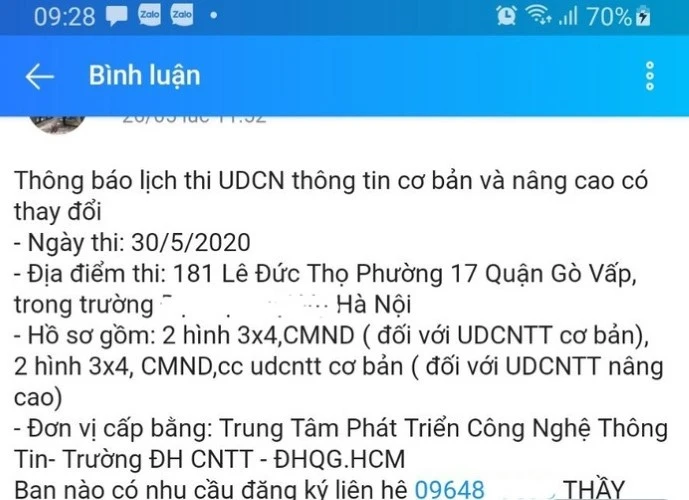 Thông tin quảng cáo, bao đậu thi Chứng chỉ Ứng dụng Công nghệ thông tin cơ bản của ĐH Công nghệ Thông tin đang tràn lan.