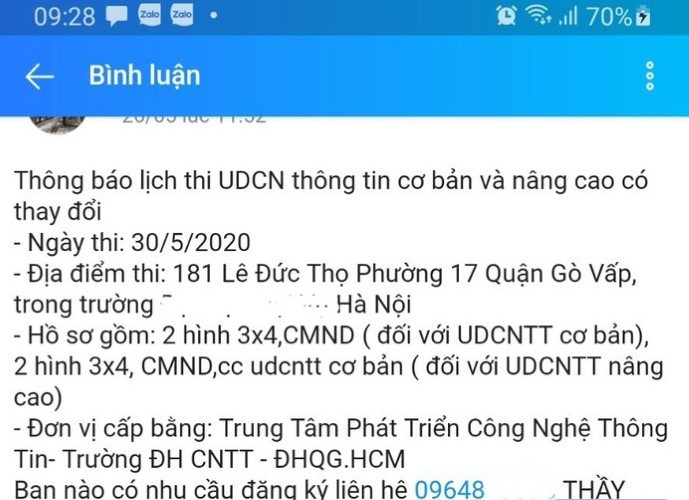Thông tin quảng cáo, bao đậu thi Chứng chỉ Ứng dụng Công nghệ thông tin cơ bản của ĐH Công nghệ Thông tin đang tràn lan.