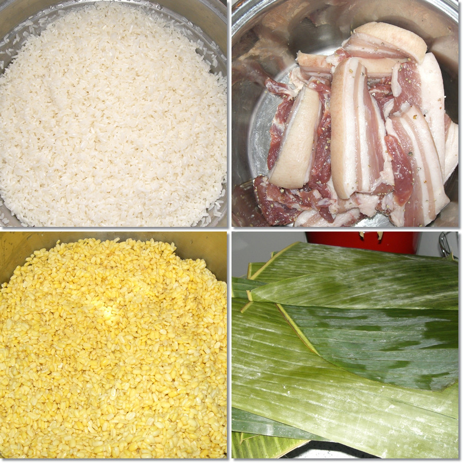 Nguyên liệu để gói bánh chưng. con