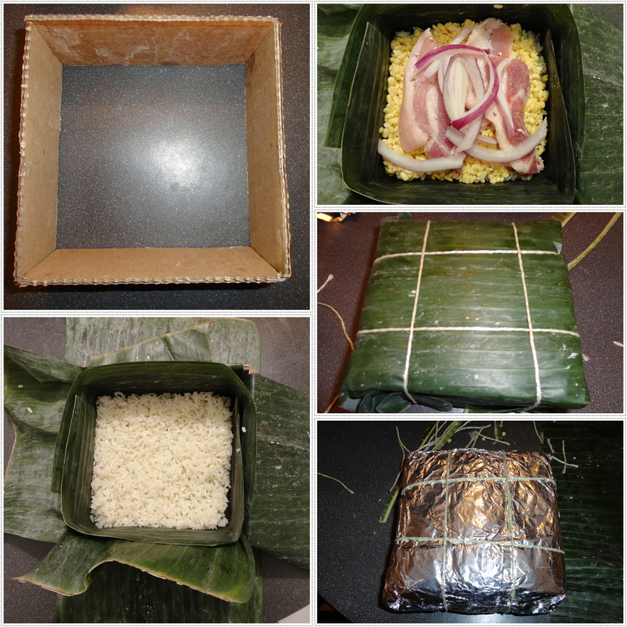 Dùng khuôn để gói để chiếc bánh vuông vắn, đẹp mắt. banh