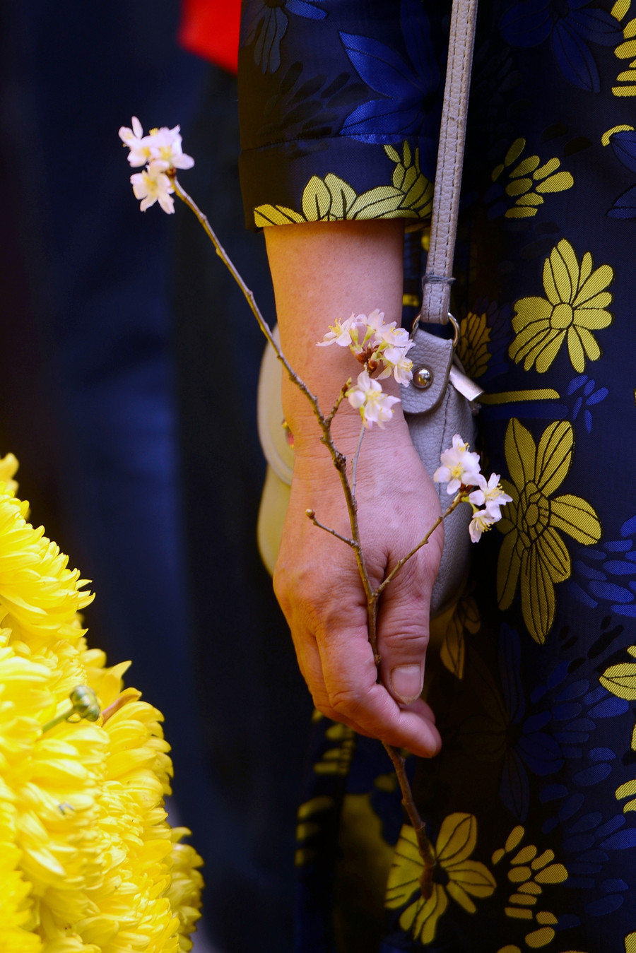 Một vài người còn rút một vài cành hoa nhỏ đang được trưng bày để mang về. Một vài người còn rút một vài cành hoa nhỏ đang được trưng bày để mang về.