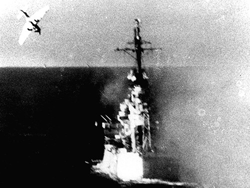  A Japanese kamikaze plane swoops on a US warship in 1944. Photograph: AP