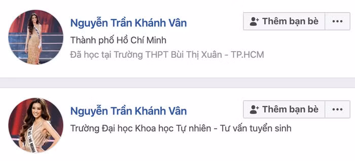 Chỉ cần nhập từ khoá “Nguyễn Trần Khánh Vân” hay “Hoa hậu Hoàn vũ 2019 Nguyễn Trần Khánh Vân”, kết quả trả về là hàng loạt các tài khoản cùng tên, với ảnh đại diện là khoảnh khắc Khánh Vân nhận vương miện từ BTC Hoa hậu Hoàn Vũ Việt Nam 2019 diễn ra chỉ cách đây vài giờ. (Ảnh chụp màn hình)