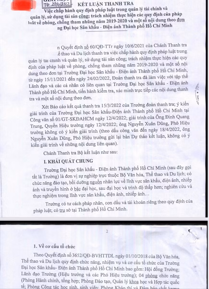 Kết luận của Thanh tra Bộ Văn hóa, Thể thao và Du lịch chỉ ra nhiều sai phạm.