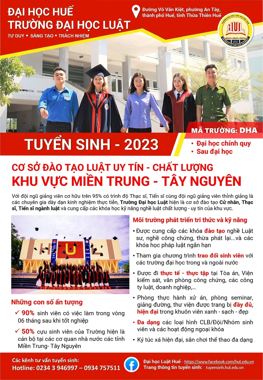 Trường ĐH Luật, ĐH Huế tuyển sinh 1.000 chỉ tiêu năm 2023.