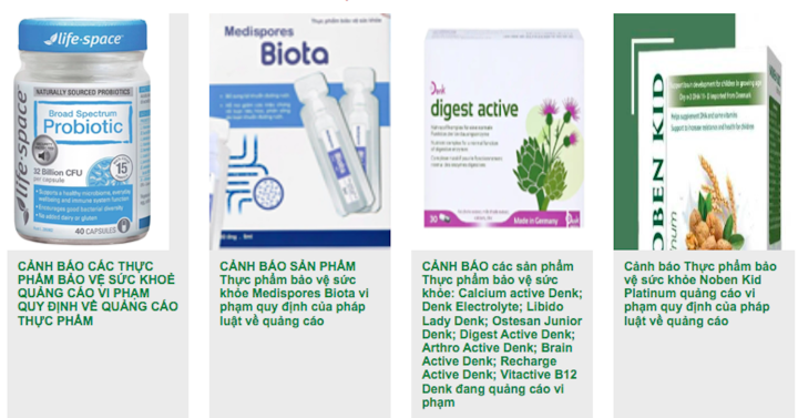 Cục An toàn thực phẩm chỉ ra loạt thực phẩm chức năng quảng cáo sai quy định. Ảnh chụp màn hình. Cục An toàn thực phẩm chỉ ra loạt thực phẩm chức năng quảng cáo sai quy định. Ảnh chụp màn hình.