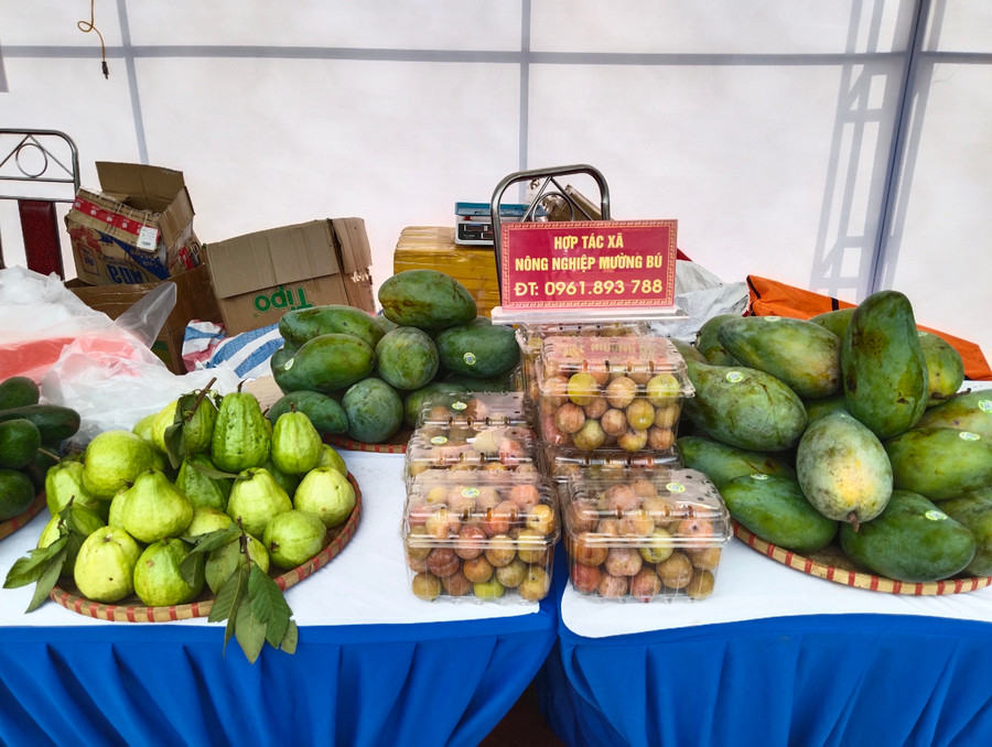 Một số sản phẩm của HTX nông nghiệp Mường Bú, huyện Mường La trưng bày tại gian hàng.