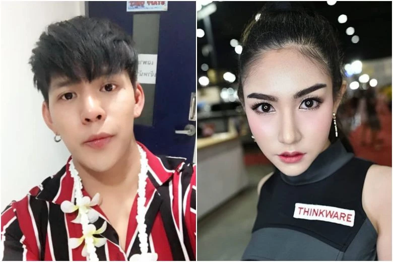 Ratchadech (trái) chính là người đàn ông xuất hiện trong đoạn clip kéo lê Thitima (phải) ra khỏi thang máy.