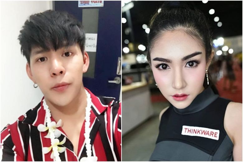 Ratchadech (trái) chính là người đàn ông xuất hiện trong đoạn clip kéo lê Thitima (phải) ra khỏi thang máy.