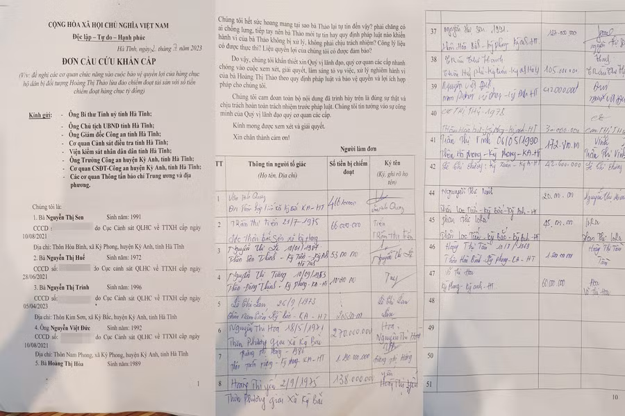 Người dân tiếp tục gửi đơn cầu cứu đến các cơ quan chức năng ở Hà Tĩnh. (Ảnh: Tiến Hiệp)