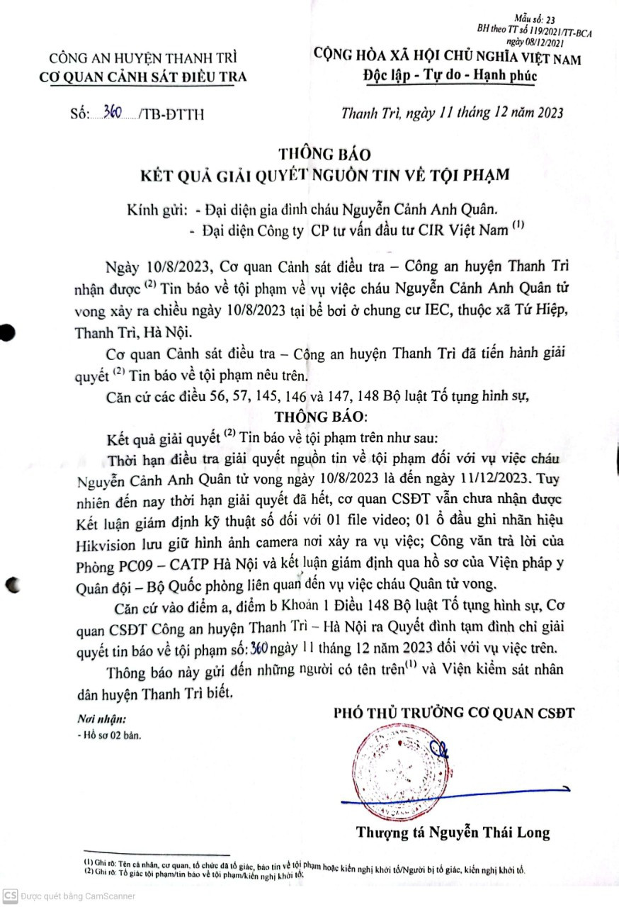 Văn bản của cơ quan chức năng liên quan vụ việc cháu Q. tử vong vì ngạt nước. Văn bản của cơ quan chức năng liên quan vụ việc cháu Q. tử vong vì ngạt nước.